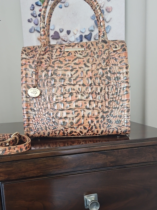 Brahmin Handbags - Brahmin Leopard Small Caroline Croc-Embossed Satchel in Tan and Black